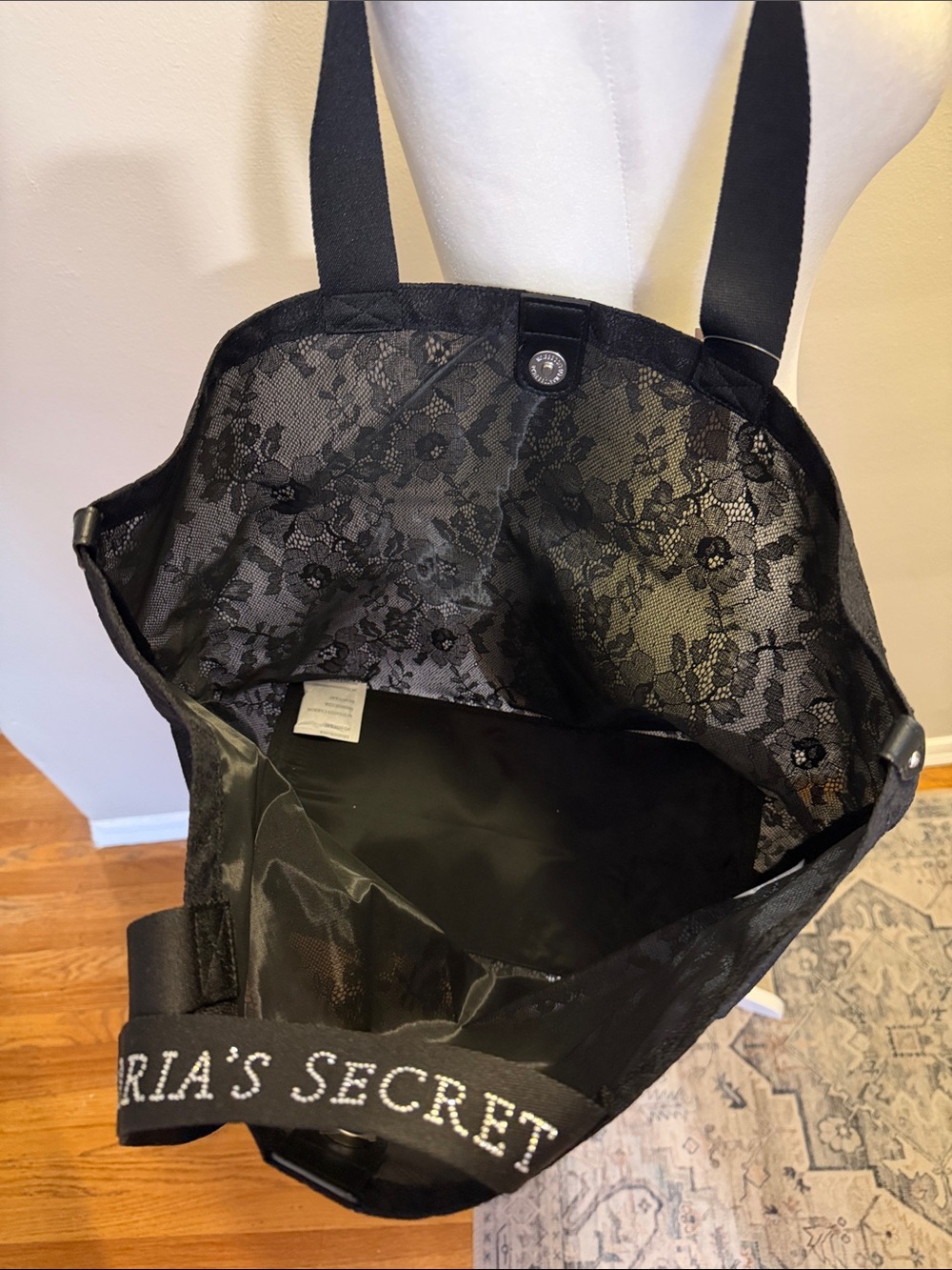 Victoria's Secret Black Lace Tote with Branded Crystal Straps - Picture 4 of 6